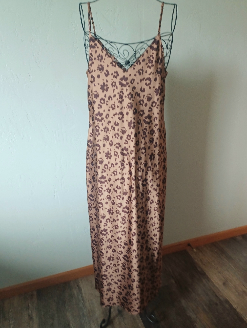 A New Day Silky Leopard Print Slip Dress with Spaghetti Straps
